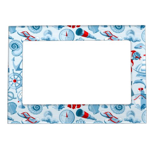 Nautical Red White And Blue Pattern Magnetic Frame