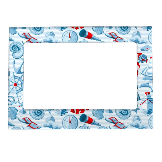 Nautical Red White And Blue Pattern Magnetic Frame (Front)