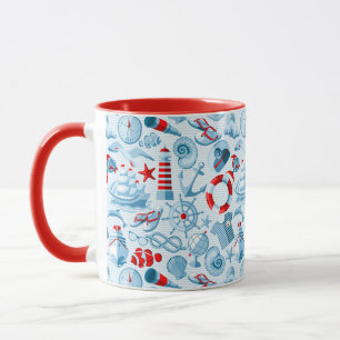 Nautical Red White And Blue Pattern Mug