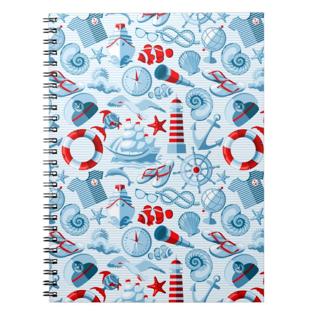 Nautical Red White And Blue Pattern Notebook (Front)