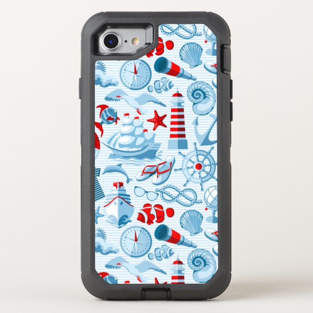 Nautical Red White And Blue Pattern Otterbox iPhone Case (Back)