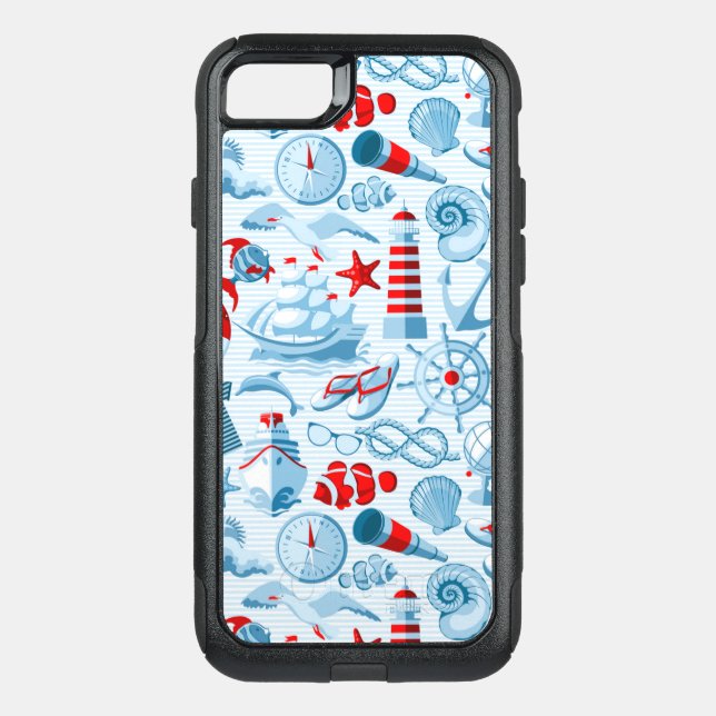 Nautical Red White And Blue Pattern Otterbox iPhone Case (Back)