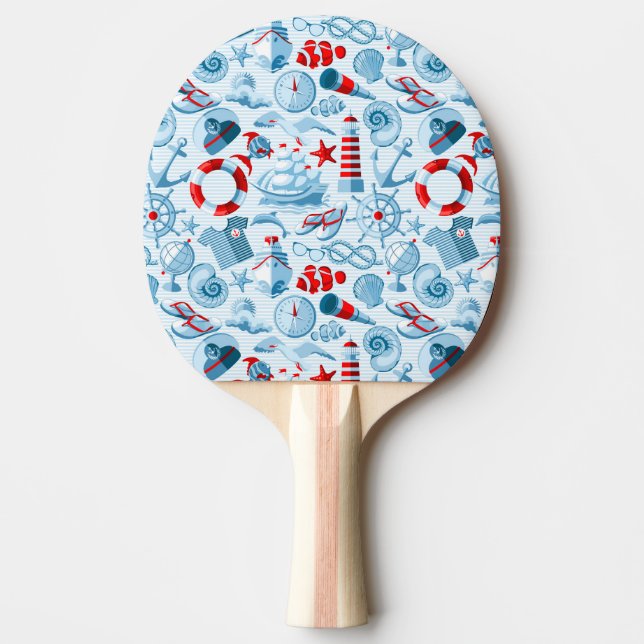 Nautical Red White And Blue Pattern Ping-Pong Paddle (Front)