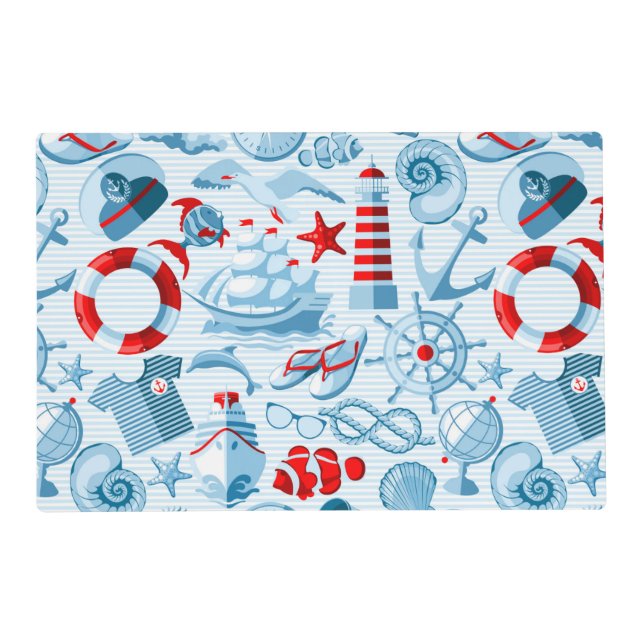 Nautical Red White And Blue Pattern Placemat (Front)