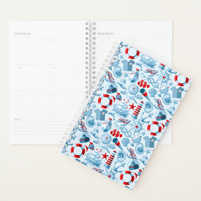 Nautical Red White And Blue Pattern Planner (Display)