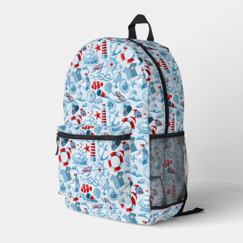 Nautical Red White And Blue Pattern Printed Backpack