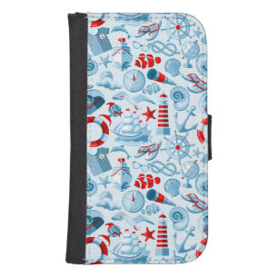 Nautical Red White And Blue Pattern Wallet Phone Case For Samsung Galaxy S4
