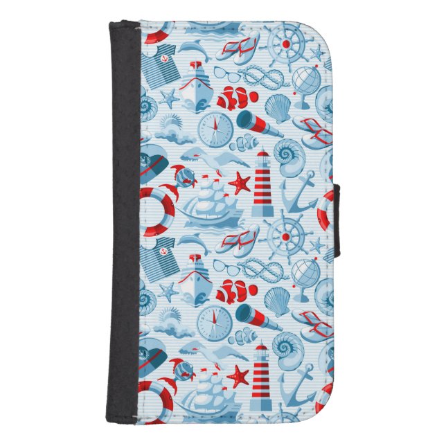Nautical Red White And Blue Pattern Samsung Galaxy Wallet Case (Front)