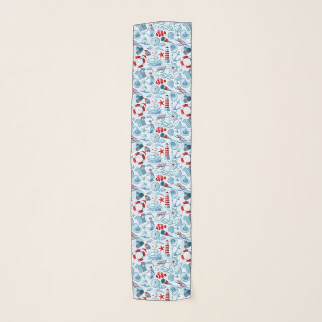Nautical Red White And Blue Pattern Scarf (Front)