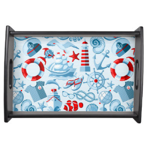 Nautical Red White And Blue Pattern Serving Tray