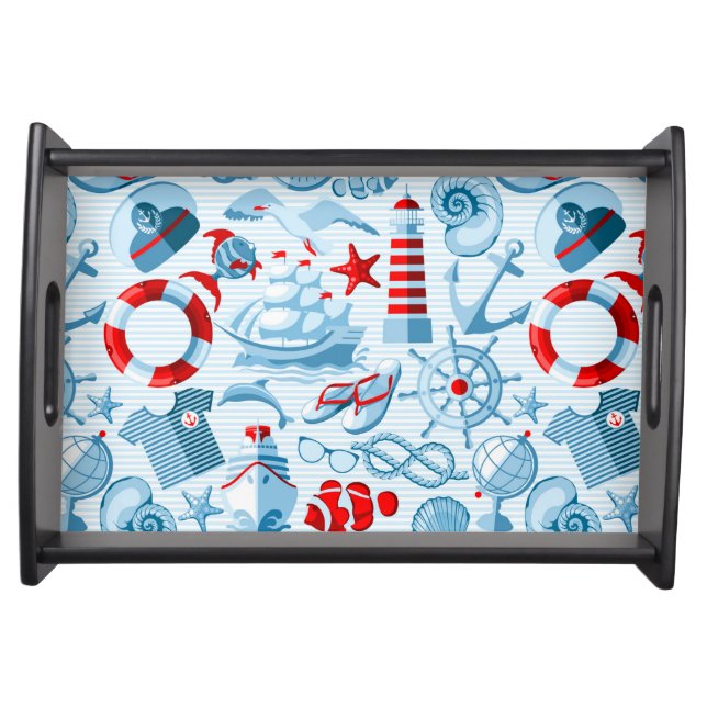 Nautical Red White And Blue Pattern Serving Tray (Front)