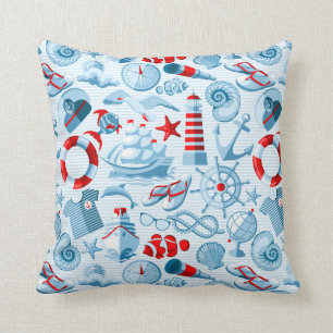 Nautical Red White And Blue Pattern Throw Pillow