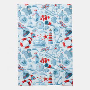 Nautical Red White And Blue Pattern Towel
