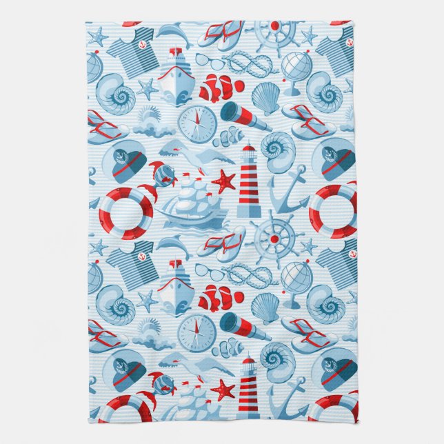 Nautical Red White And Blue Pattern Towel (Vertical)