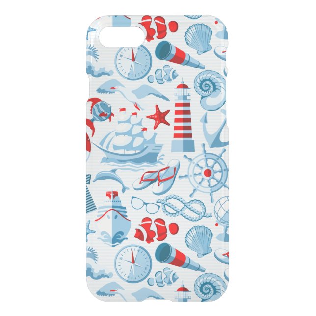 Nautical Red White And Blue Pattern Uncommon iPhone Case (Back)