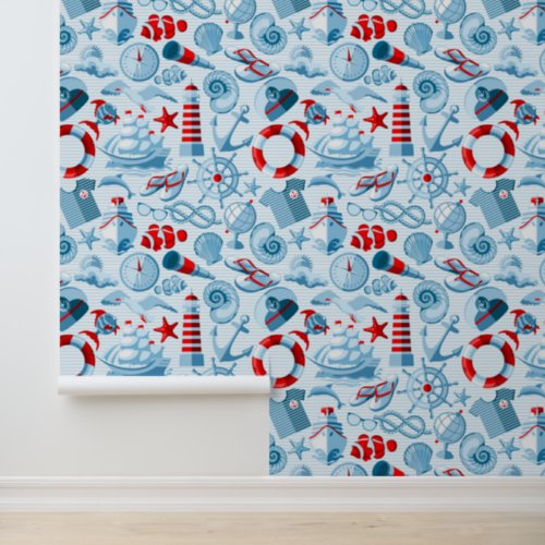 Nautical Red White And Blue Pattern Wallpaper