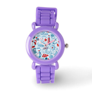 Nautical Red White And Blue Pattern Watch