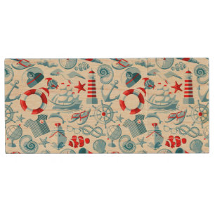 Nautical Red White And Blue Pattern Wood USB Flash Drive