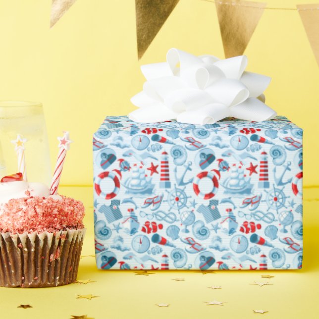 Nautical Red White And Blue Pattern Wrapping Paper (Birthday Party)