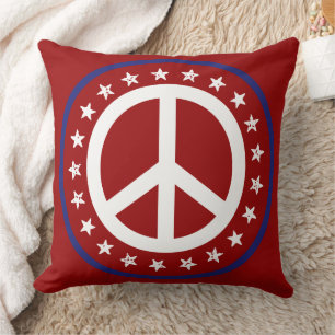 Nautical Red White and Blue Peace Sign and Stars Throw Pillow