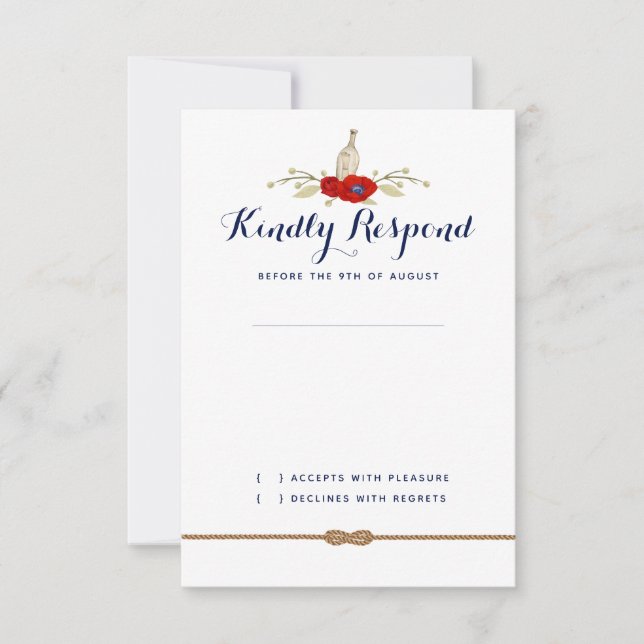 Nautical Red, White, and Blue Wedding Formal RSVP Card (Front)