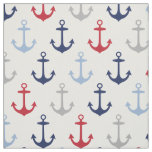 Nautical Red White and Navy Blue Anchors Pattern Fabric