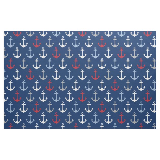 Fat Quarter Bundle – Navy Blue & Red Nautical Anchor Mix – 100% Cotton Quilting Fabric