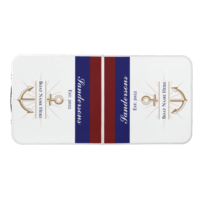 Nautical Red White Blue Anchor Monogram Beer Pong Table (Top)