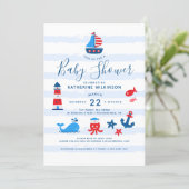Nautical Red, White & Blue Baby Shower Invitation (Standing Front)