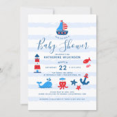 Nautical Red, White & Blue Baby Shower Invitation (Front)