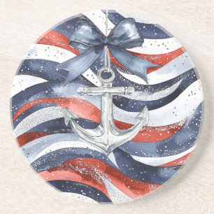 Nautical Red White Blue Bow Anchor Coaster