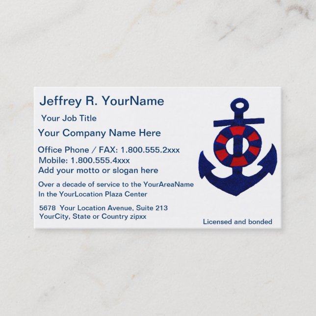 Nautical Red White Blue Business Card (Front)