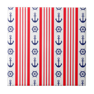 Nautical Red White & Blue Ceramic Tile