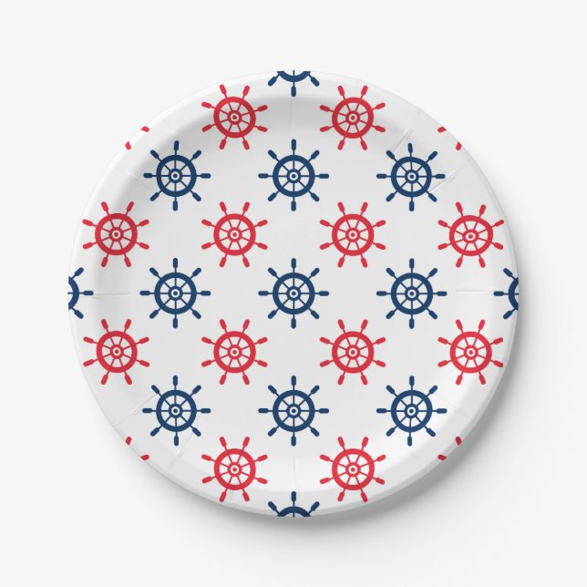 Nautical Red White Blue Fun Celebration Paper Plates (Front)