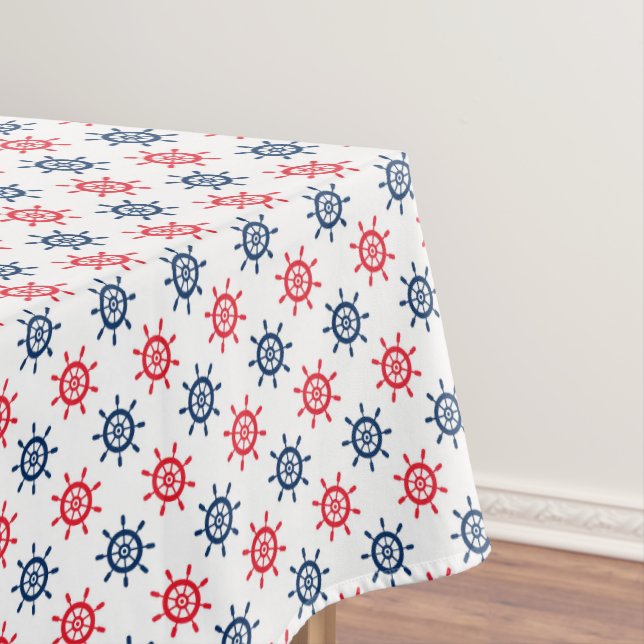 Nautical Red White Blue Fun Patriotic Celebration Tablecloth (In Situ)