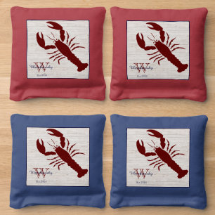 Nautical Red White Blue lobster Family Monogram Cornhole Bags