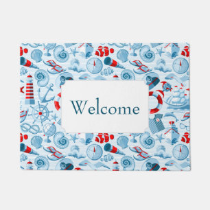 Nautical Red White & Blue Pattern Add Your Text Doormat