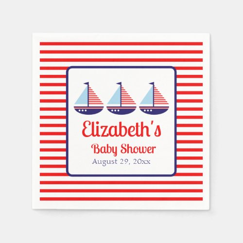 Nautical Red White Blue Sailboat Baby Shower Napkins