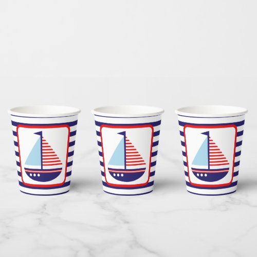 Nautical Red White Blue Sailboat Baby Shower Paper Cups