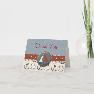 Nautical Red White Blue Sailboat Thank You Cards