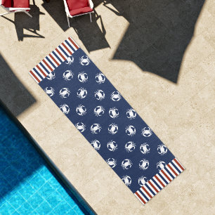 Nautical Red White Blue Stripes Crab Pattern Outdoor Rug