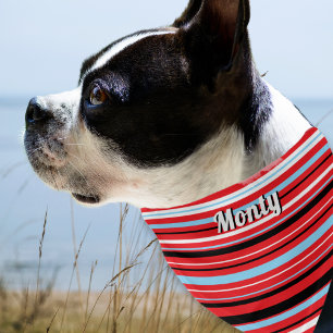 Nautical Red White Blue Stripes Personalized Pet Bandana Collar
