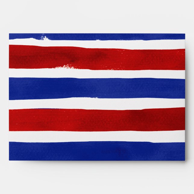 Nautical Red White Blue Watercolor Stripes Texture Envelope (Front)