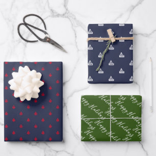 Nautical Red White & Green Wrapping Paper Sheets