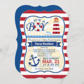 Nautical Red & White Lighthouse Boy Baby Shower Invitation (Front/Back)