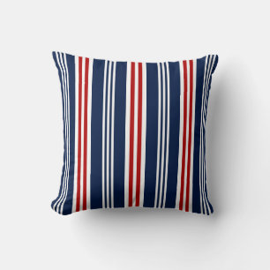 Nautical Red, White, Navy Blue Throw Pillow