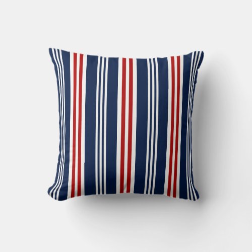 Nautical Red White Navy Blue Throw Pillow