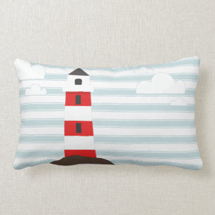 Nautical Red & White Striped Lighthouse Stripes Lumbar Pillow