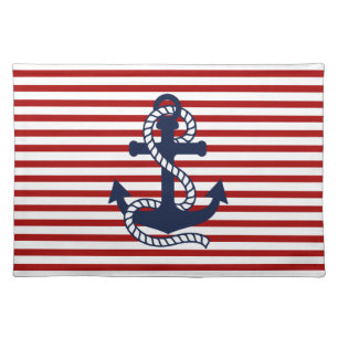 Nautical Red White Stripes and Blue Anchor Placemat