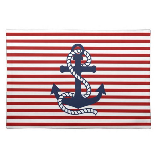 Nautical Red White Stripes and Blue Anchor Placemat
